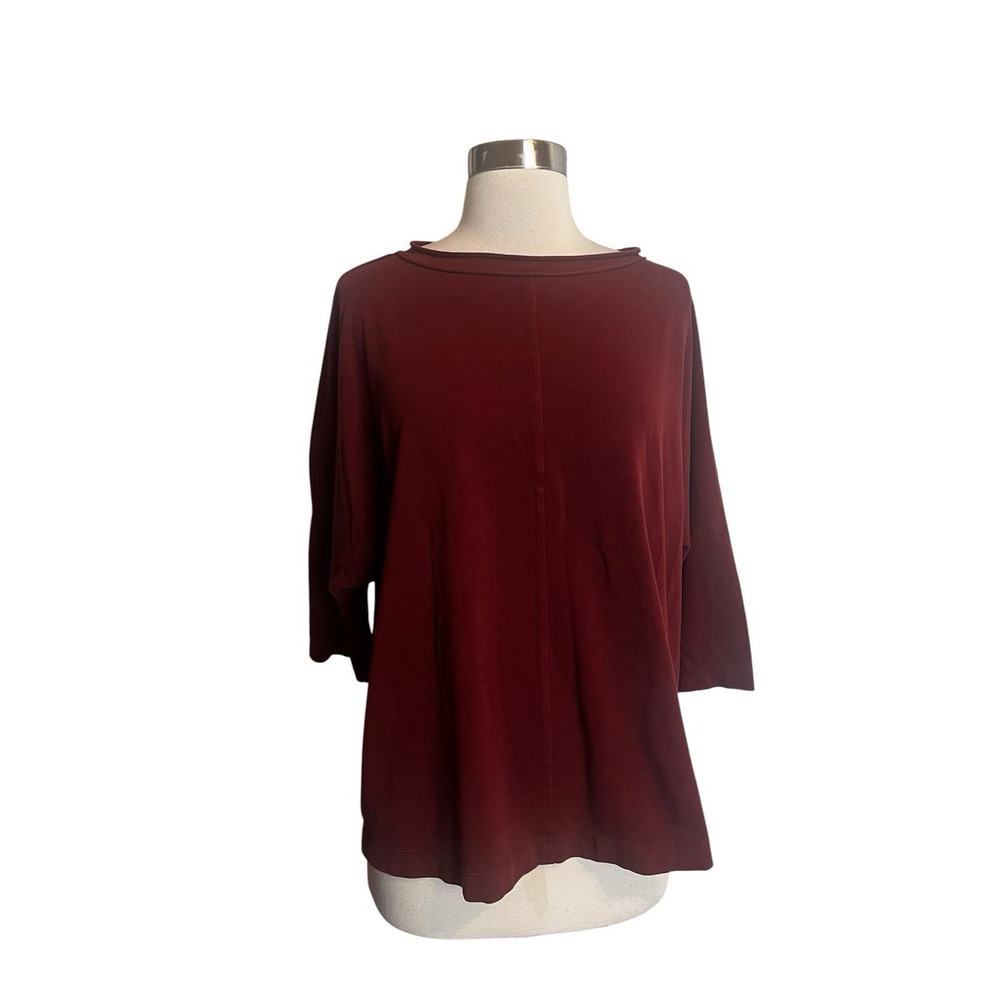 Ischiko Women's Oversized Tunic Top Size 2 Burgundy Lagenlook US 8-10